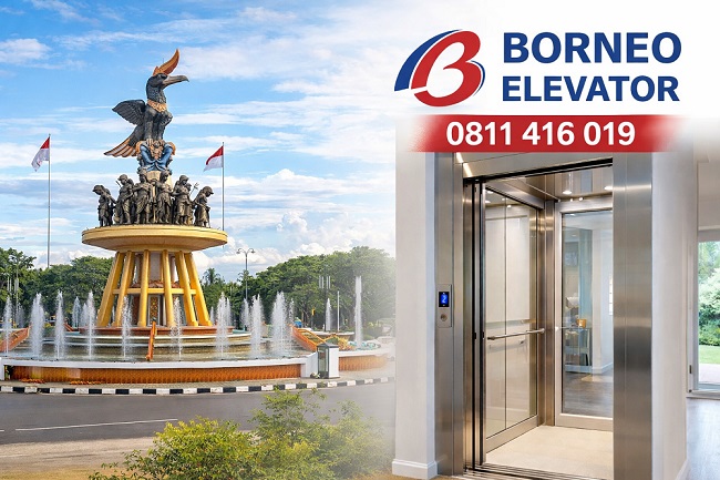 Lift rumah modern di Palangkaraya dengan desain kaca dan stainless steel untuk hunian bertingkat