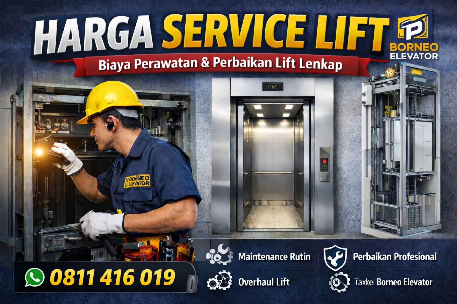 Service lift Banjarmasin oleh teknisi Borneo Elevator perawatan dan perbaikan lift profesional